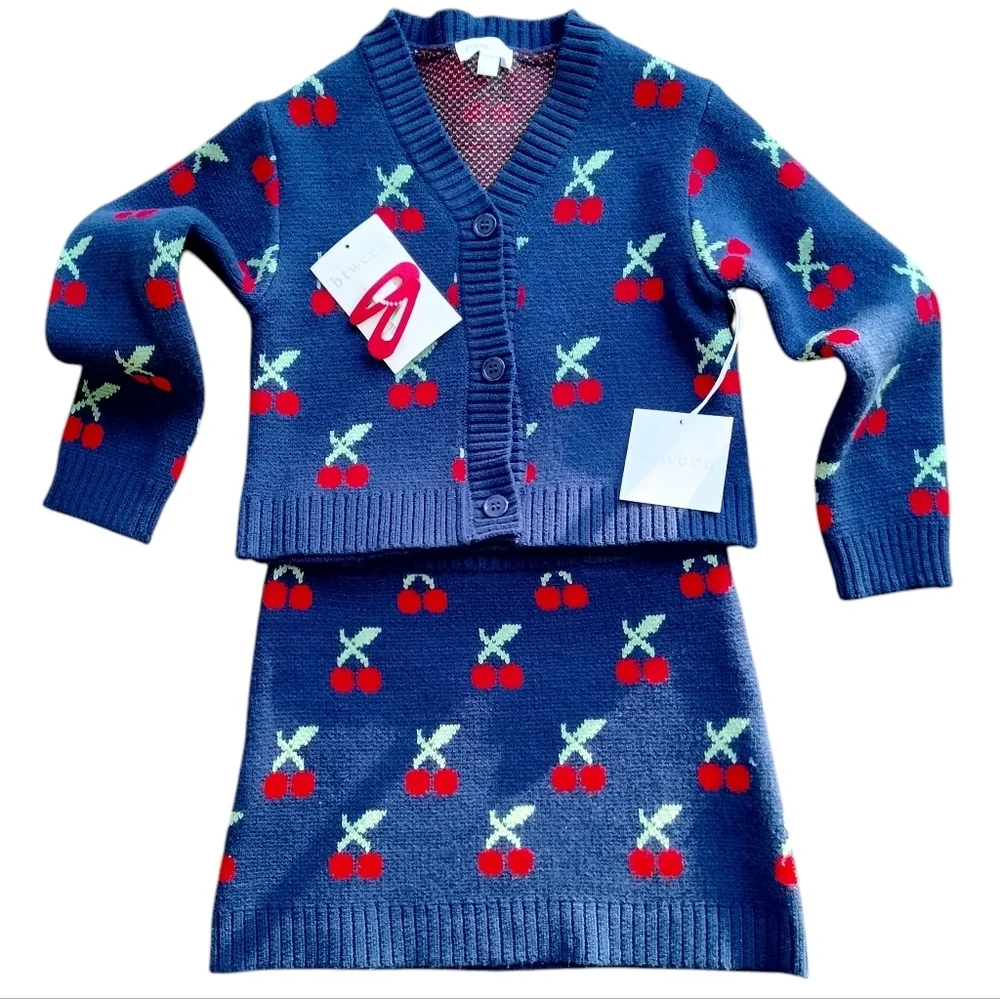 Btween Navy Cherry Boho Preppy Kids Matching Set Size 4T - Picture 3 of 5